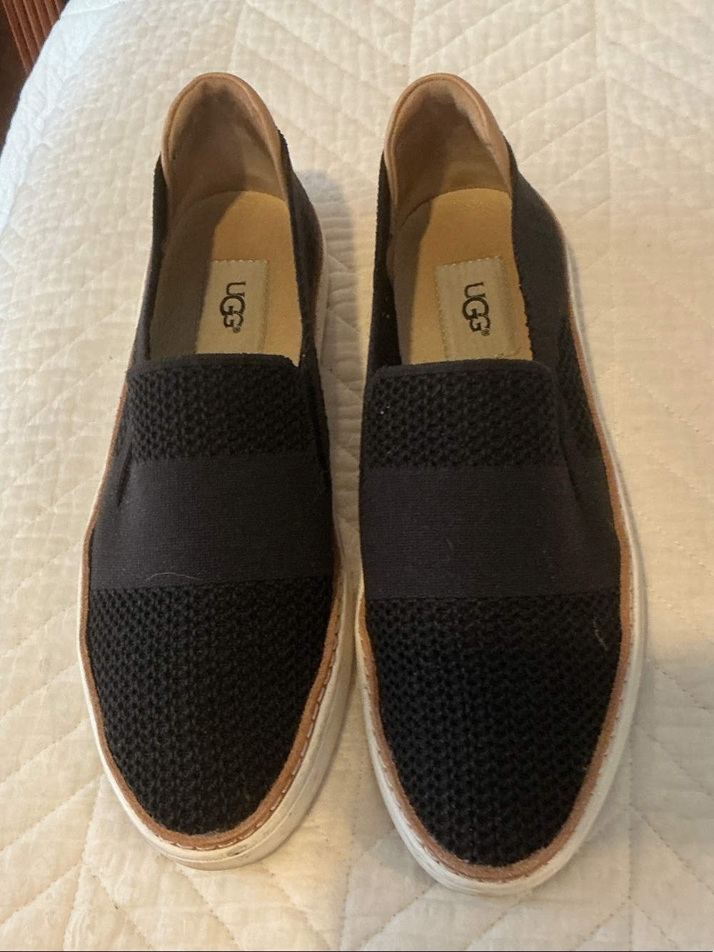 UGG Men’s Black Knit Slip-On Loafers with White Sole